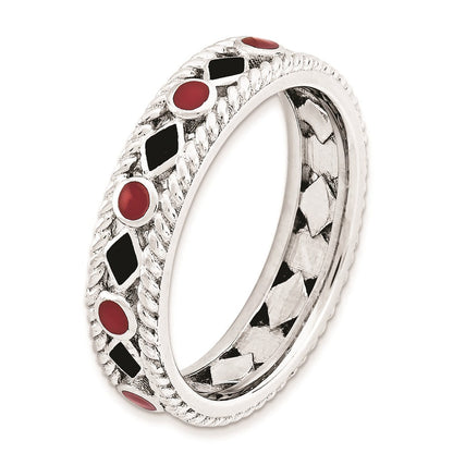 Sterlingsilber Stapelbar Expressions Poliert Rot/black Emailliert Ring