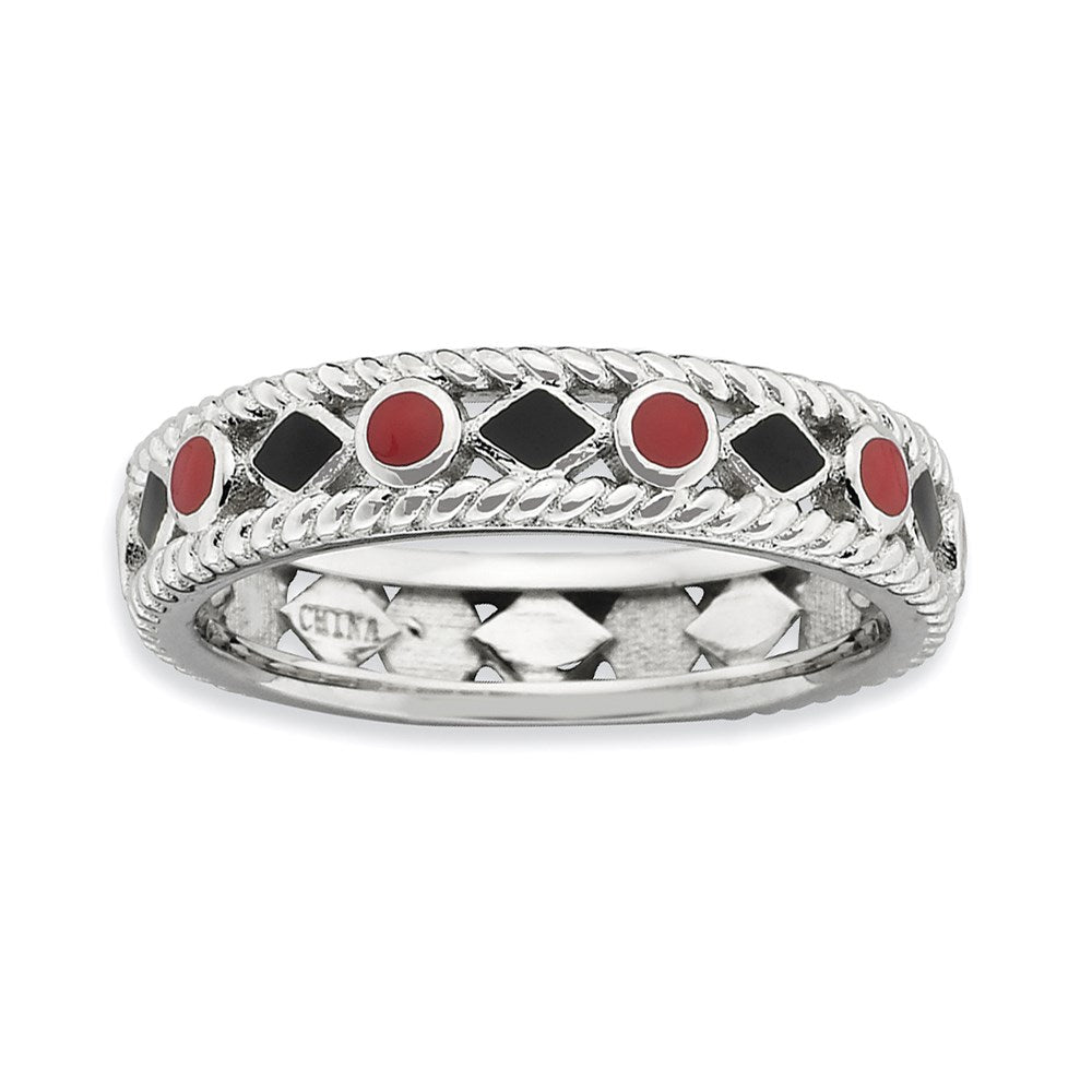Sterlingsilber Stapelbar Expressions Poliert Rot/black Emailliert Ring