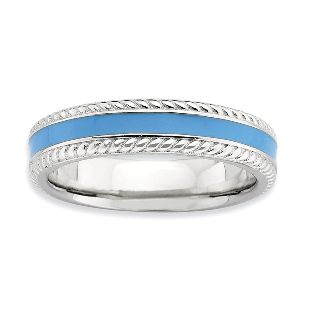 Sterlingsilber Stapelbar Expressions Poliert Blau Emailliert Ring (size 5 Nur)