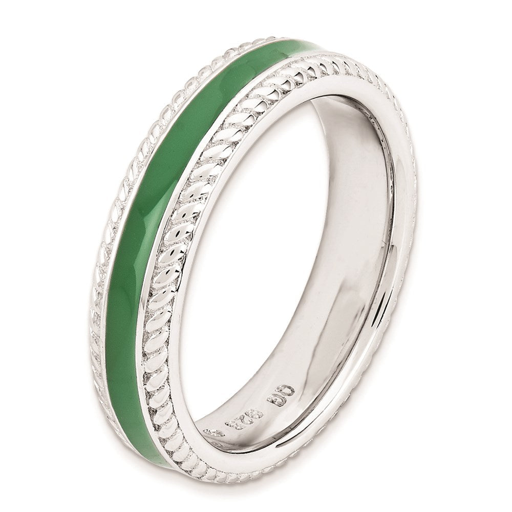 Sterlingsilber Stapelbar Expressions Poliert Grün Emailliert Ring (size 5 Nur)