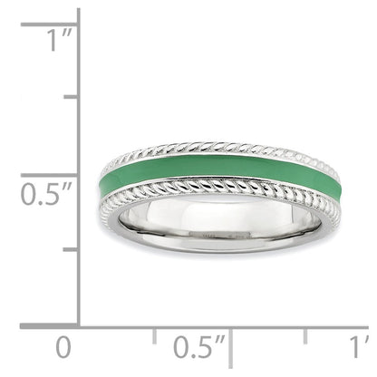 Sterlingsilber Stapelbar Expressions Poliert Grün Emailliert Ring (size 5 Nur)