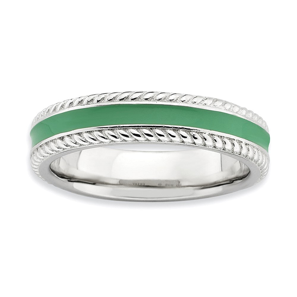 Sterlingsilber Stapelbar Expressions Poliert Grün Emailliert Ring (size 5 Nur)
