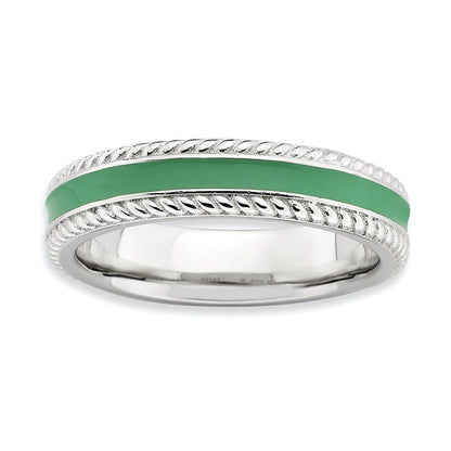 Sterlingsilber Stapelbar Expressions Poliert Grün Emailliert Ring (size 5 Nur)