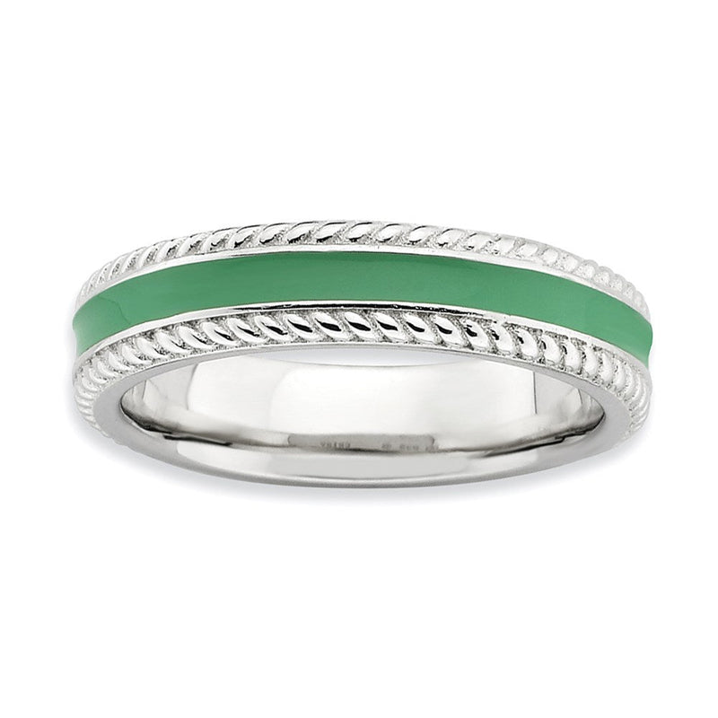 Sterlingsilber Stapelbar Expressions Poliert Grün Emailliert Ring (size 5 Nur)
