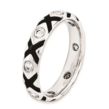 Sterlingsilber Stapelbar Expressions Poliert Zirkonia & Emailliert Ring