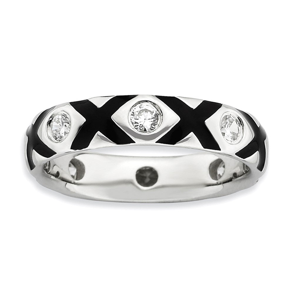 Sterlingsilber Stapelbar Expressions Poliert Zirkonia & Emailliert Ring