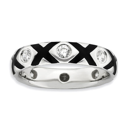 Sterlingsilber Stapelbar Expressions Poliert Zirkonia & Emailliert Ring