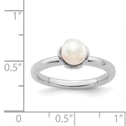Sterlingsilber Stack Exp. Poliert Weiß Fw Zuchtperle Ring