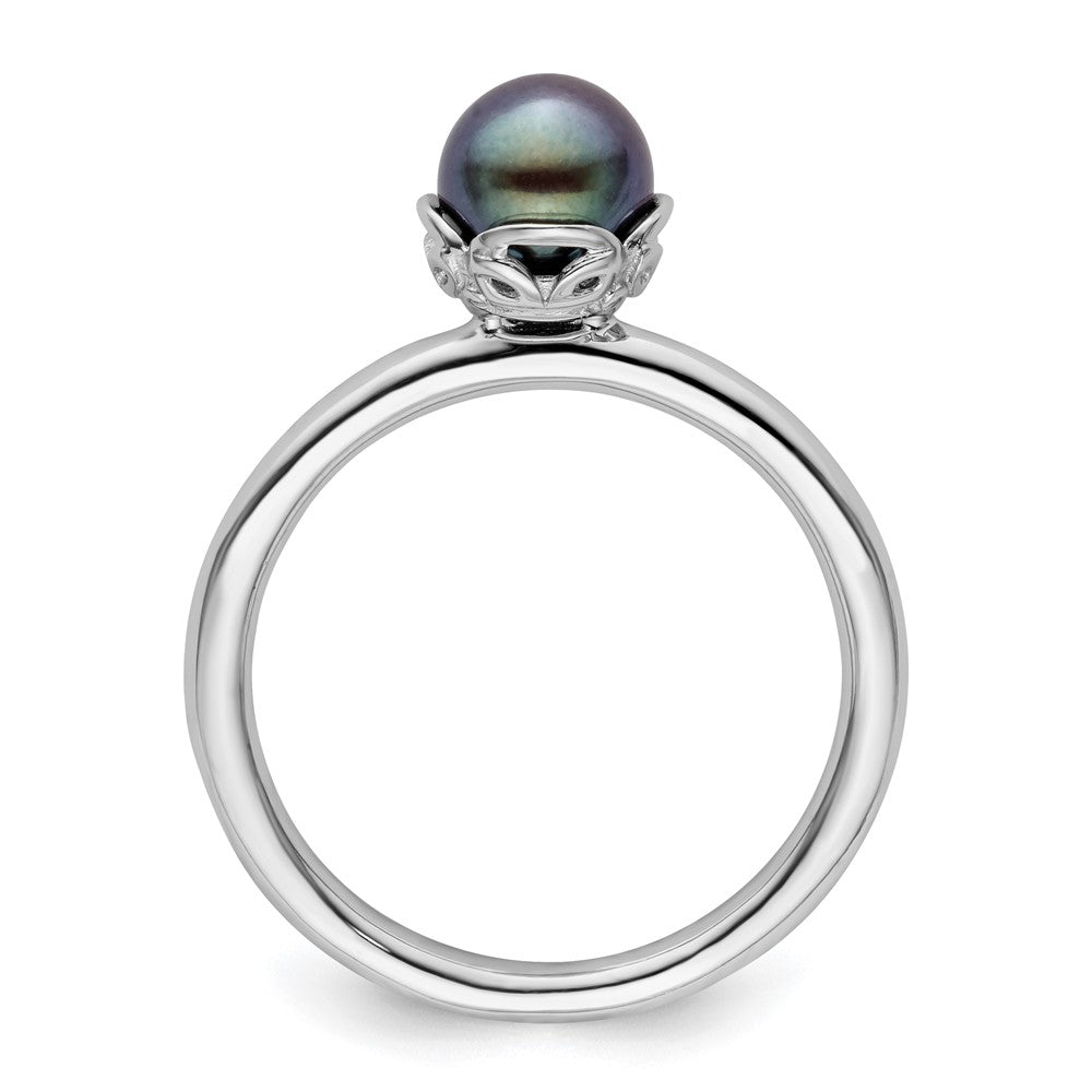 Sterlingsilber Stack Exp. Poliert Schwarz Fw Zuchtperle Ring