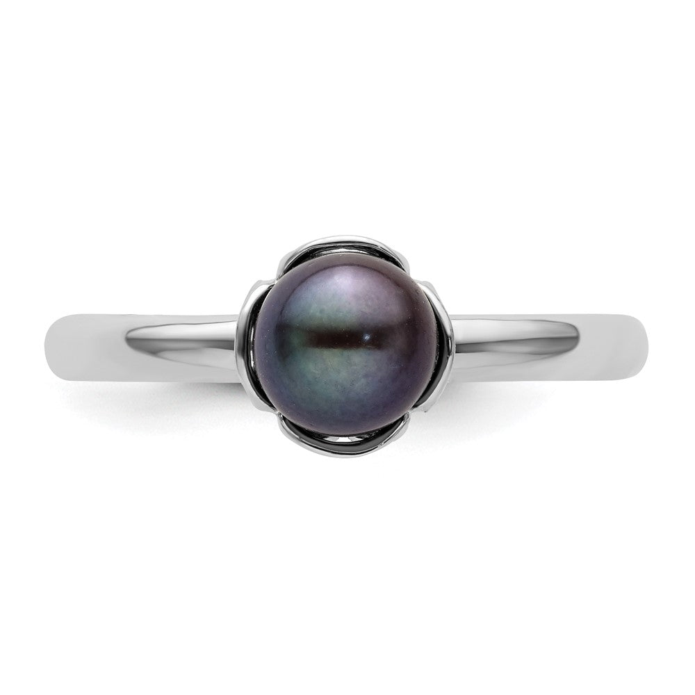 Sterlingsilber Stack Exp. Poliert Schwarz Fw Zuchtperle Ring