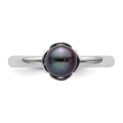 Sterlingsilber Stack Exp. Poliert Schwarz Fw Zuchtperle Ring