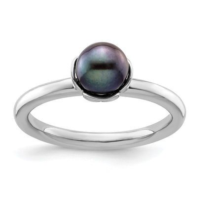 Sterlingsilber Stack Exp. Poliert Schwarz Fw Zuchtperle Ring