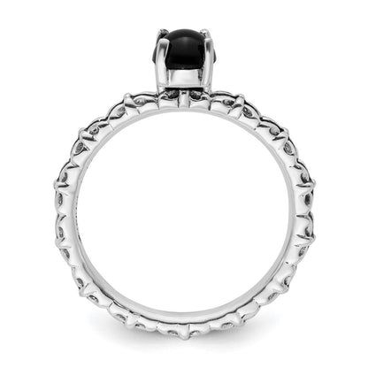Sterlingsilber Stapelbar Expressions Antikisiert Schwarz Achat Ring