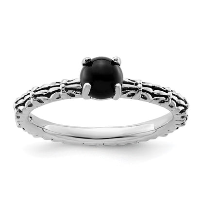 Sterlingsilber Stapelbar Expressions Antikisiert Schwarz Achat Ring