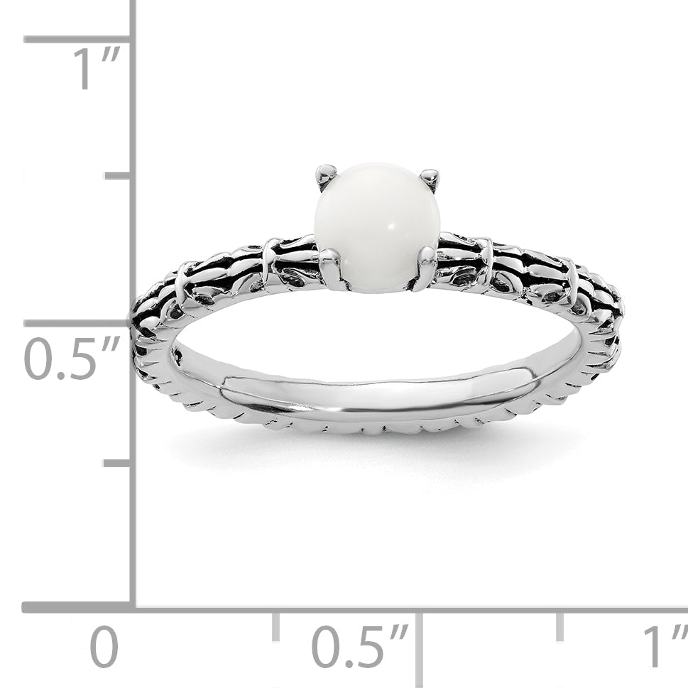 Sterlingsilber Stapelbar Expressions Antikisiert Weiß Achat Ring