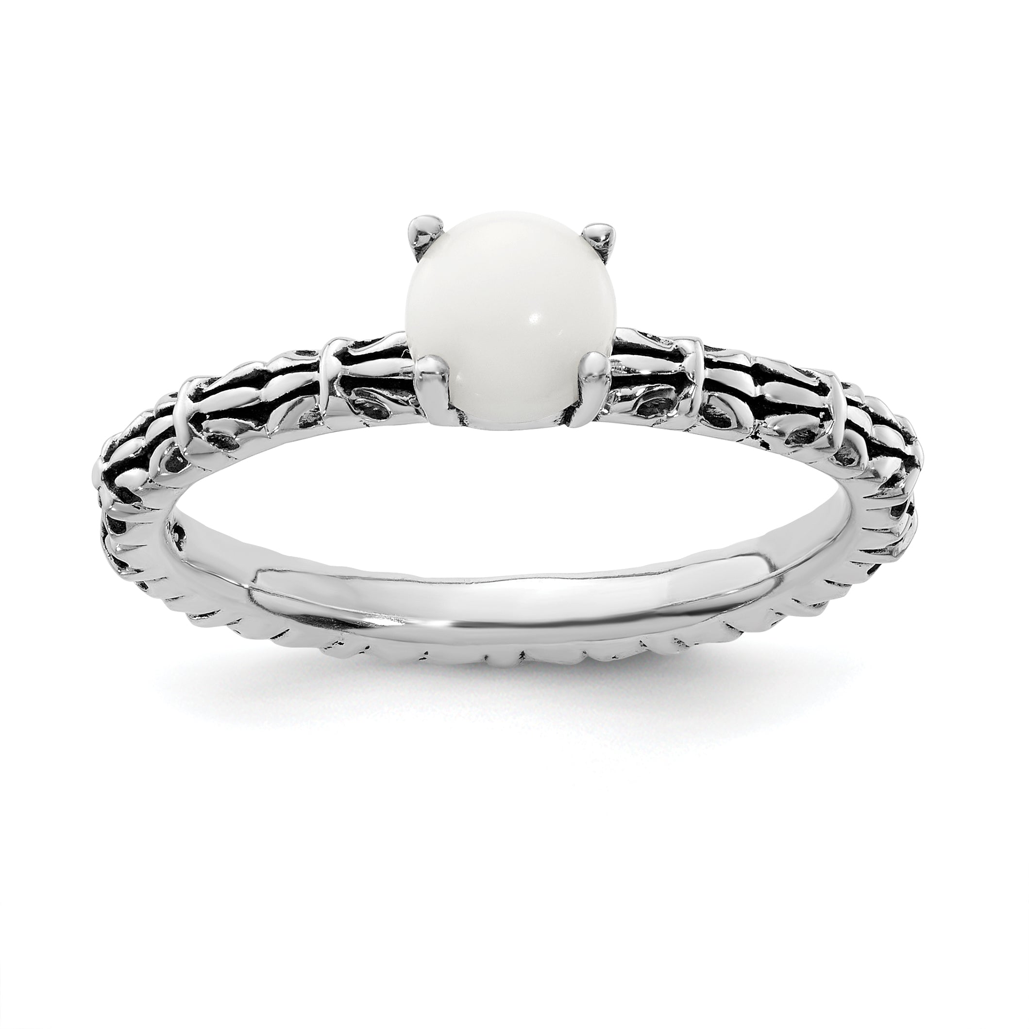 Sterlingsilber Stapelbar Expressions Antikisiert Weiß Achat Ring