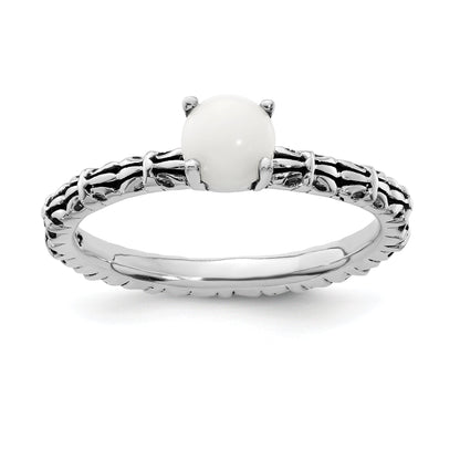 Sterlingsilber Stapelbar Expressions Antikisiert Weiß Achat Ring