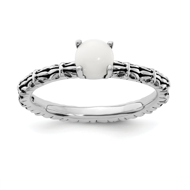 Sterlingsilber Stapelbar Expressions Antikisiert Weiß Achat Ring