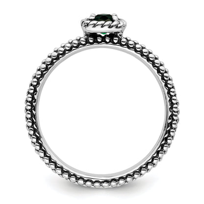 Sterlingsilber Stapelbar Expressions Poliert Cr. Smaragd Ring