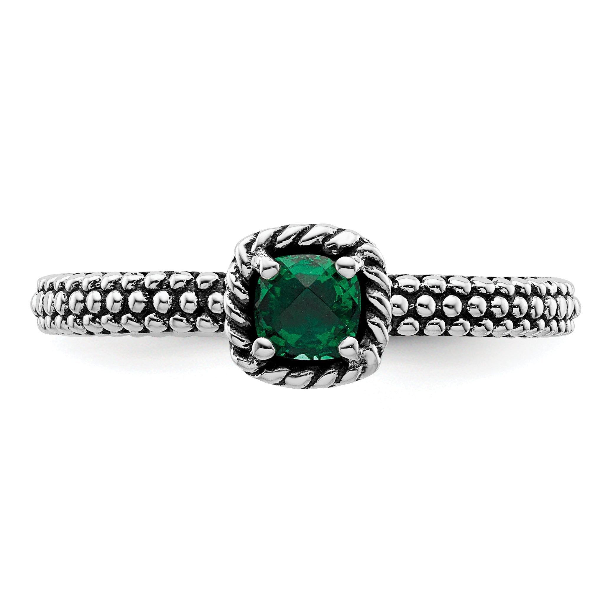 Sterlingsilber Stapelbar Expressions Poliert Cr. Smaragd Ring