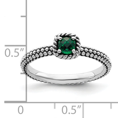 Sterlingsilber Stapelbar Expressions Poliert Cr. Smaragd Ring