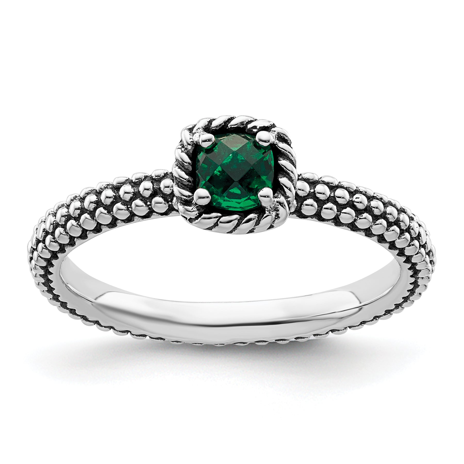 Sterlingsilber Stapelbar Expressions Poliert Cr. Smaragd Ring