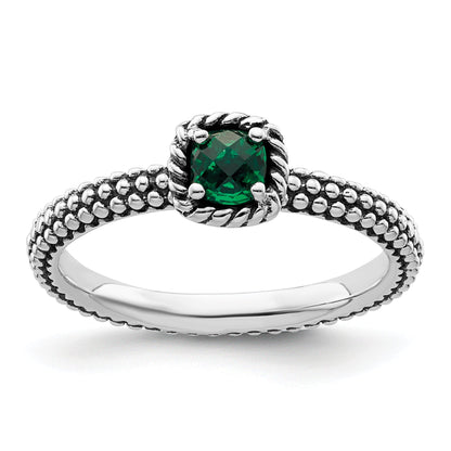 Sterlingsilber Stapelbar Expressions Poliert Cr. Smaragd Ring