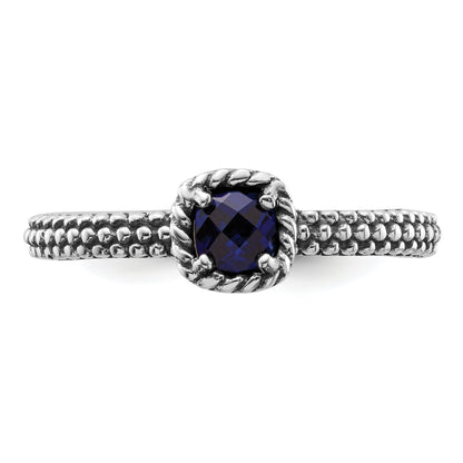 Sterlingsilber Stapelbar Expressions Poliert Cr. Saphir Ring