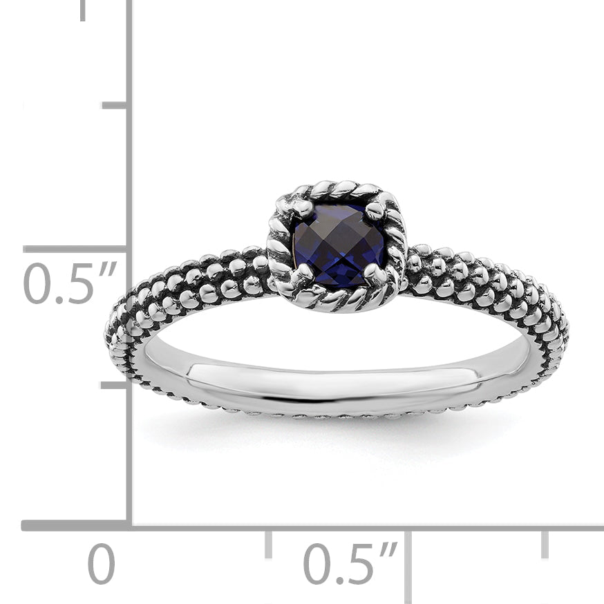 Sterlingsilber Stapelbar Expressions Poliert Cr. Saphir Ring