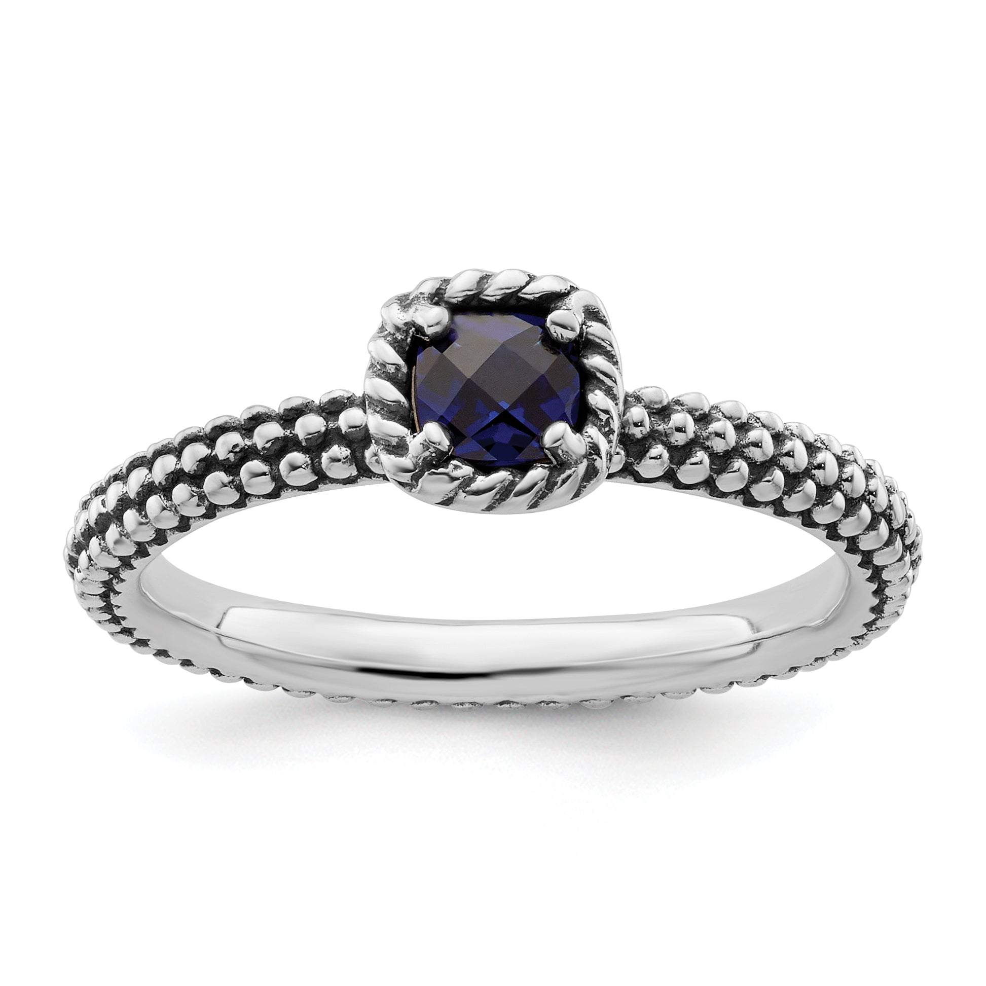 Sterlingsilber Stapelbar Expressions Poliert Cr. Saphir Ring
