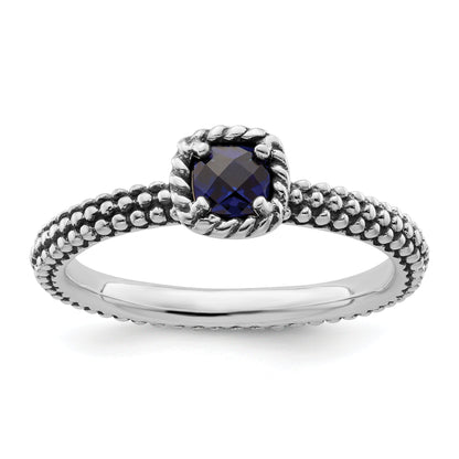 Sterlingsilber Stapelbar Expressions Poliert Cr. Saphir Ring