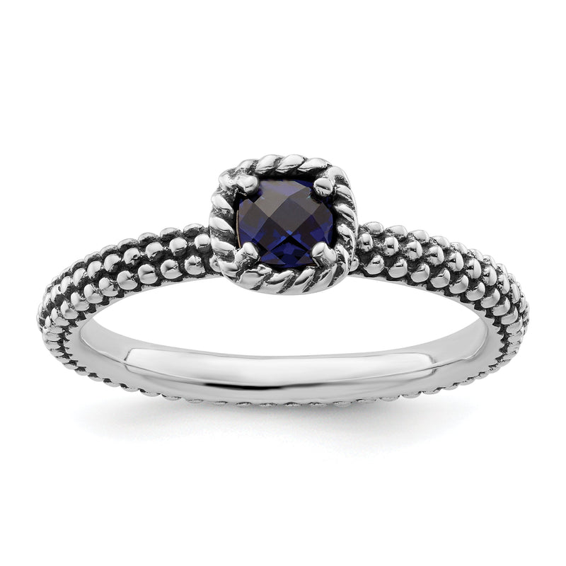 Sterlingsilber Stapelbar Expressions Poliert Cr. Saphir Ring