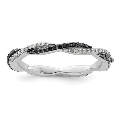 Sterlingsilber Stapelbar Expressions Poliert Schwarz/white Diamant Ring