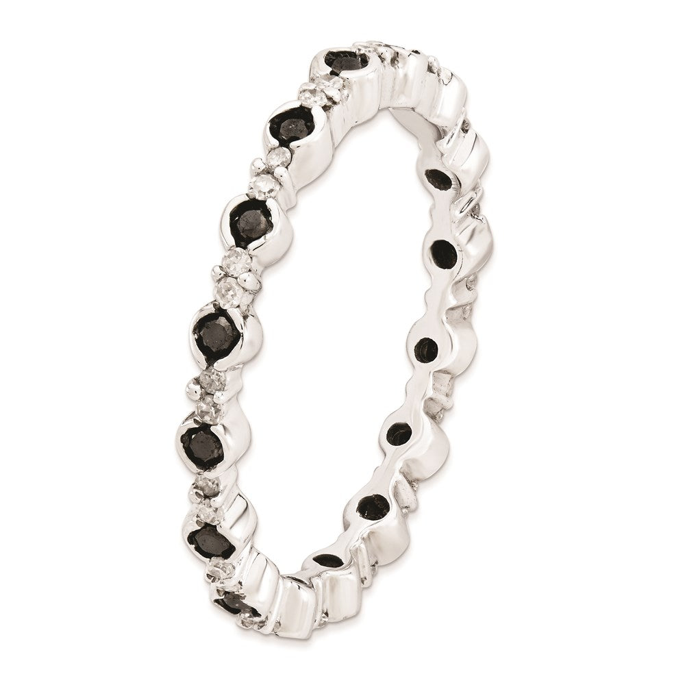 Sterlingsilber Stapelbar Expressions Poliert Schwarz/white Diamant Ring (size 7 Nur)