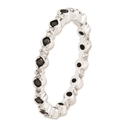 Sterlingsilber Stapelbar Expressions Poliert Schwarz/white Diamant Ring (size 7 Nur)