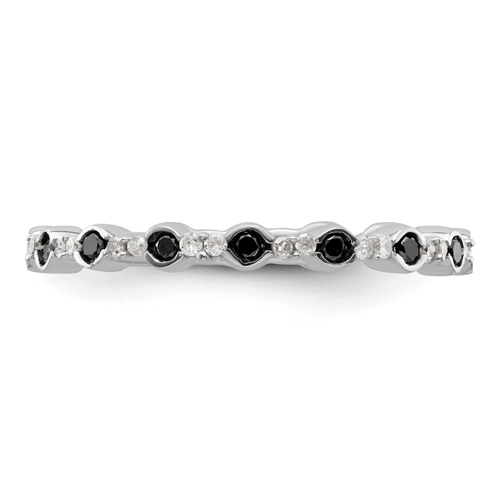 Sterlingsilber Stapelbar Expressions Poliert Schwarz/white Diamant Ring (size 7 Nur)