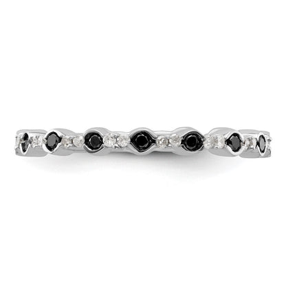 Sterlingsilber Stapelbar Expressions Poliert Schwarz/white Diamant Ring (size 7 Nur)