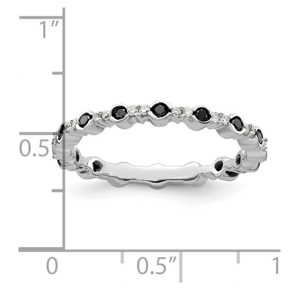 Sterlingsilber Stapelbar Expressions Poliert Schwarz/white Diamant Ring (size 7 Nur)