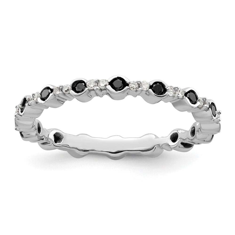 Sterlingsilber Stapelbar Expressions Poliert Schwarz/white Diamant Ring (size 7 Nur)