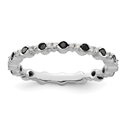 Sterlingsilber Stapelbar Expressions Poliert Schwarz/white Diamant Ring (size 7 Nur)