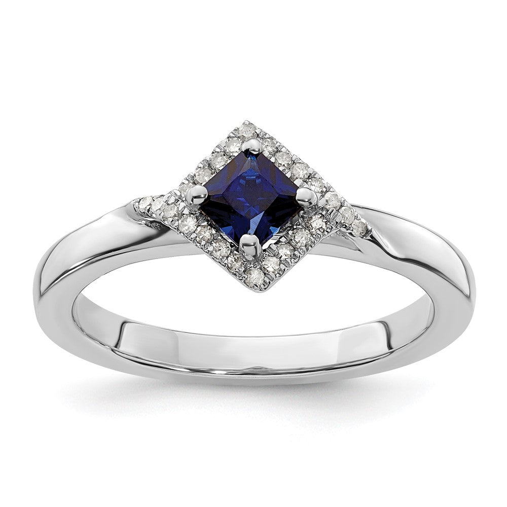 Sterlingsilber Stapelbar Expressions Poliert Cr. Saphir & Diamant Ring
