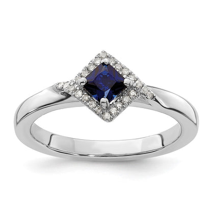 Sterlingsilber Stapelbar Expressions Poliert Cr. Saphir & Diamant Ring