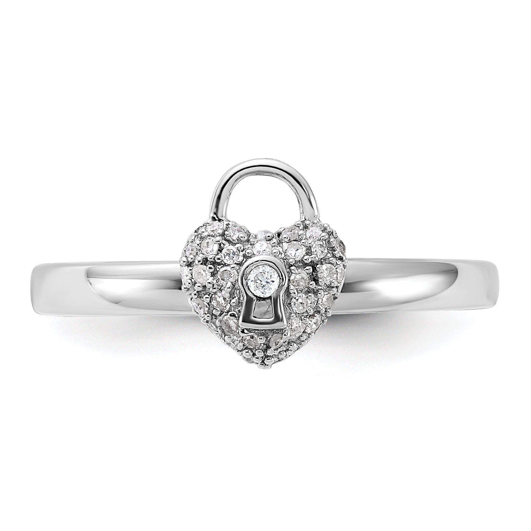 Sterlingsilber Stapelbar Expressions Poliert Diamant Herz Schloss Ring