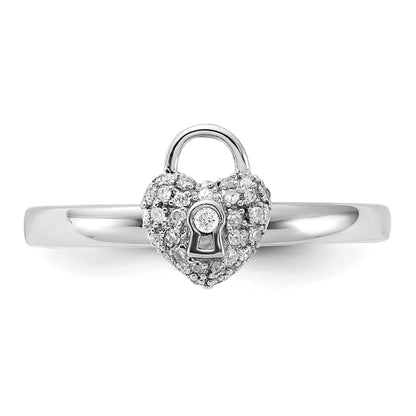 Sterlingsilber Stapelbar Expressions Poliert Diamant Herz Schloss Ring