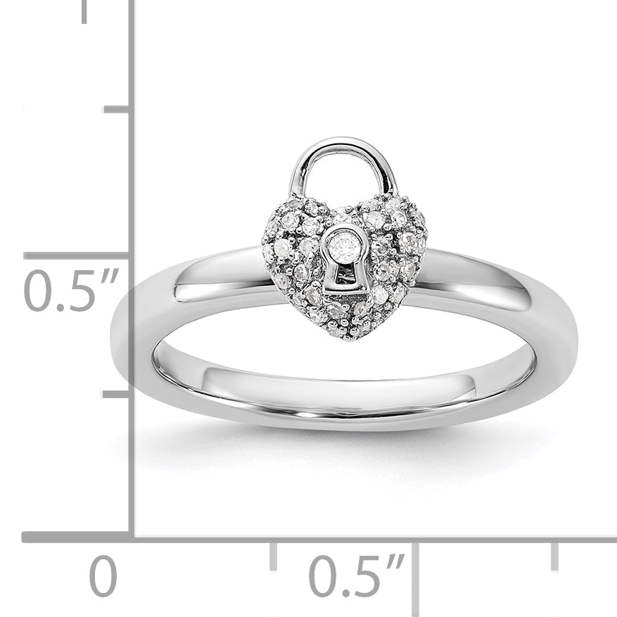 Sterlingsilber Stapelbar Expressions Poliert Diamant Herz Schloss Ring