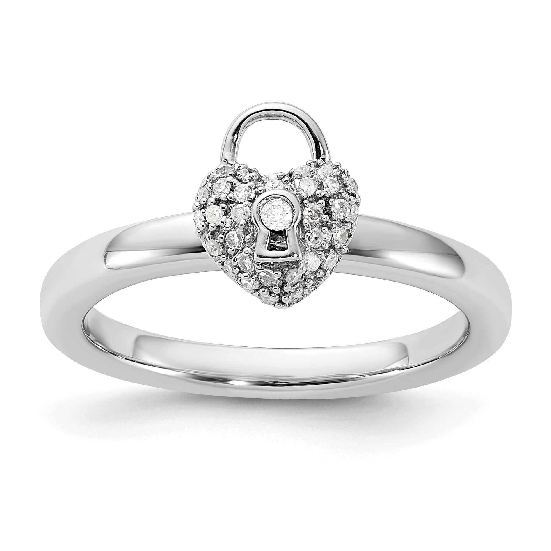 Sterlingsilber Stapelbar Expressions Poliert Diamant Herz Schloss Ring