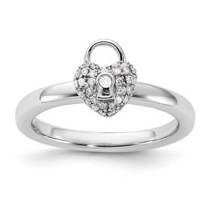 Sterlingsilber Stapelbar Expressions Poliert Diamant Herz Schloss Ring