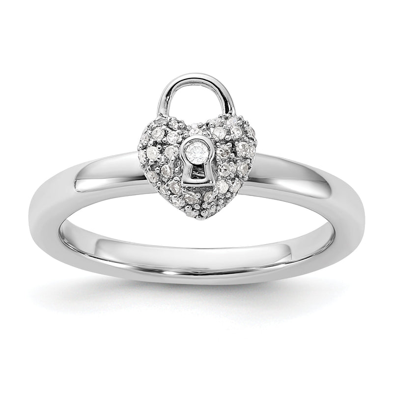 Sterlingsilber Stapelbar Expressions Poliert Diamant Herz Schloss Ring