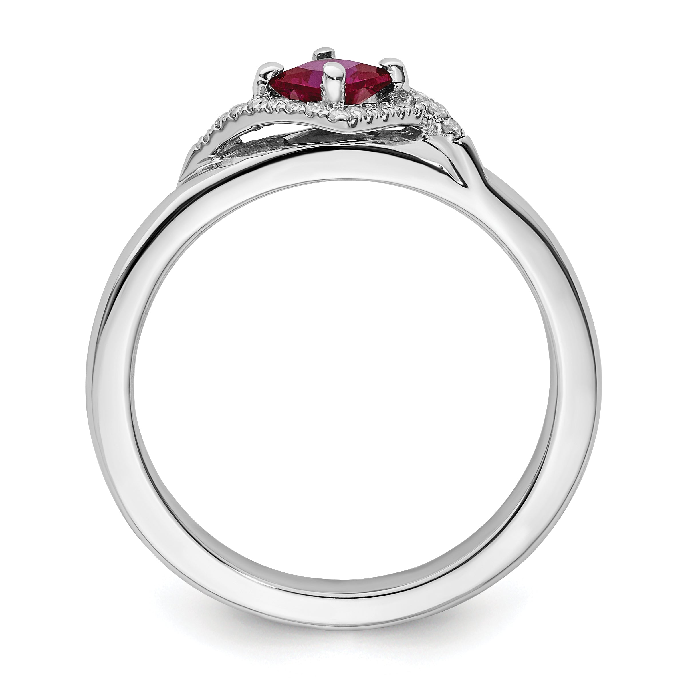 Sterlingsilber Stapelbar Expressions Poliert Cr. Rubin & Diamant Ring