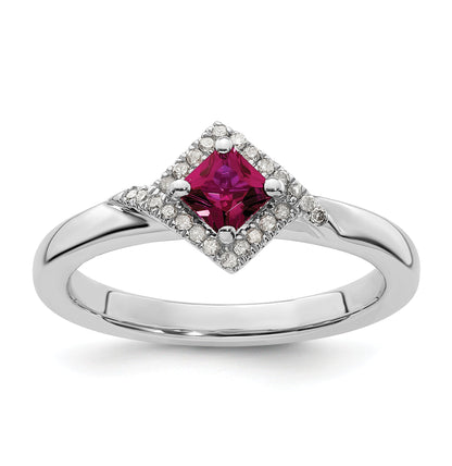 Sterlingsilber Stapelbar Expressions Poliert Cr. Rubin & Diamant Ring